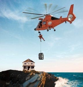 Professional in a Helicopter arriving at the house